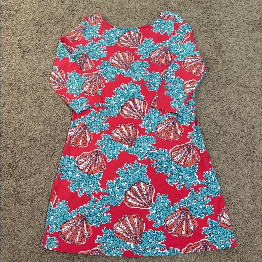Lilly Pulitzer Vibrant Red Dress with Seashell and Coral Print Size Medium